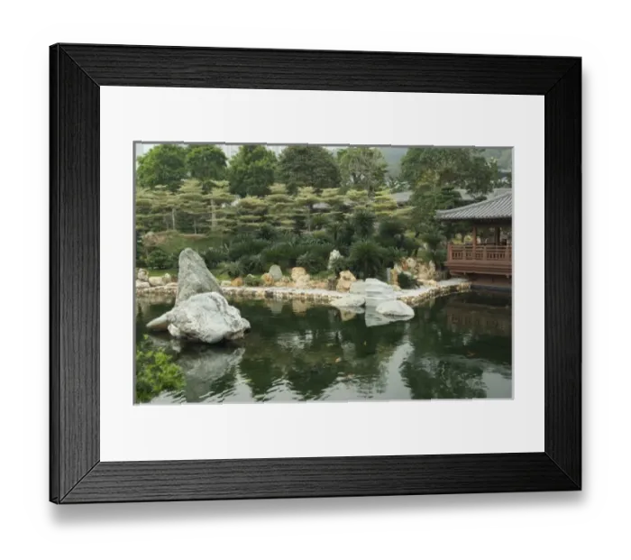 Framed Print : China, Hong Kong, New Territoris. Nan Lian Garden, Blue Pond & rock garden Framed Print : China, Hong Kong, New Territoris. Nan Lian Garden, Blue Pond & rock garden