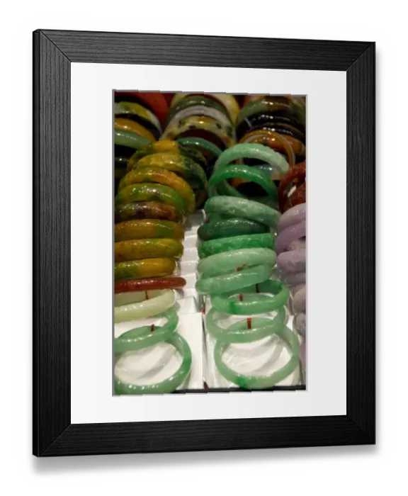Framed Print : China, Hong Kong. Kansu Jade Market. Colorful carved jade bracelets Framed Print : China, Hong Kong. Kansu Jade Market. Colorful carved jade bracelets