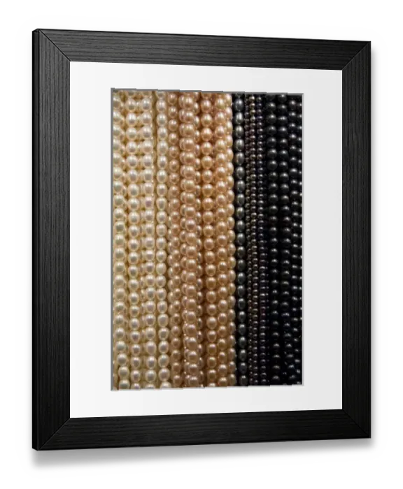 Framed Print : China, Hong Kong. Kansu Jade Market. Colorful strands of freshwater pearls