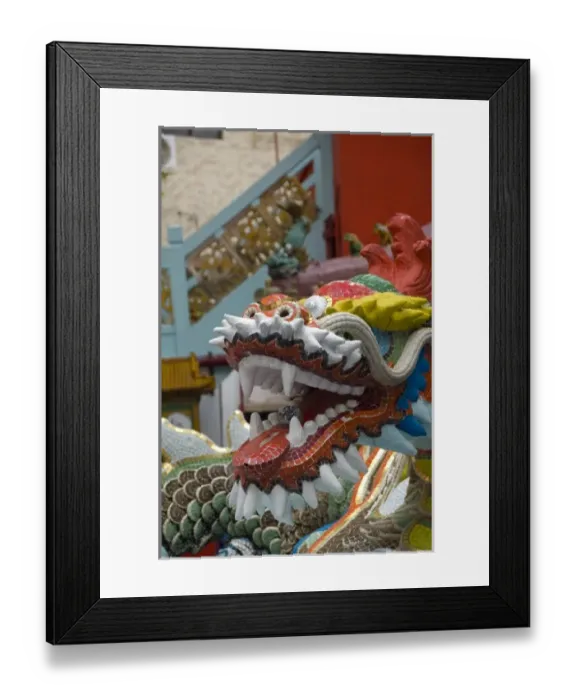 Framed Print : Hong Kong, Hong Kong Island. Goddess of Mercy temple at Repulse Bay. Mosaic dragon statue