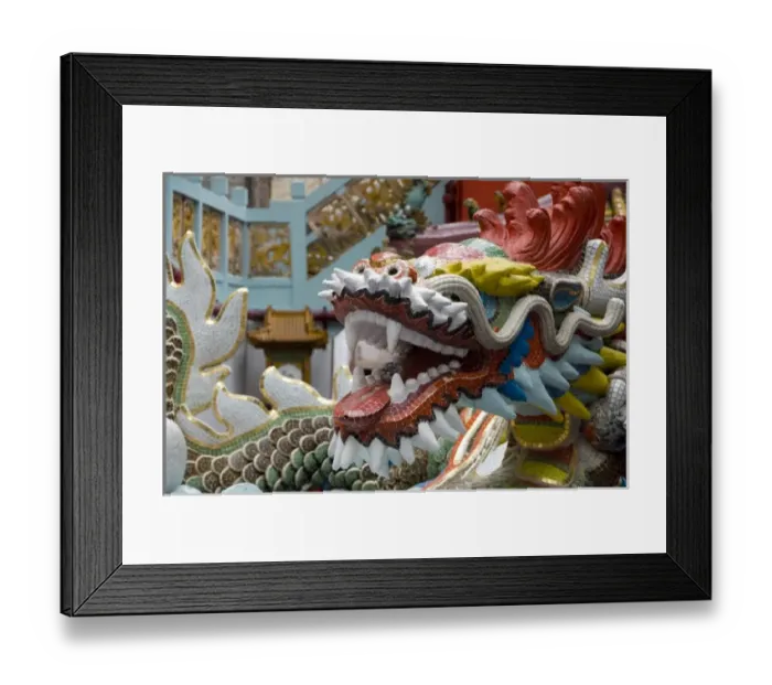 Framed Print : Hong Kong, Hong Kong Island. Goddess of Mercy temple at Repulse Bay. Mosaic dragon statue