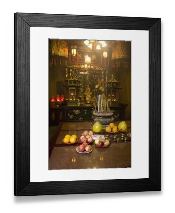 Framed Print : China, Hong Kong, New Territories, Tai Po area. Inside the famous Man Mo Temple, offerings