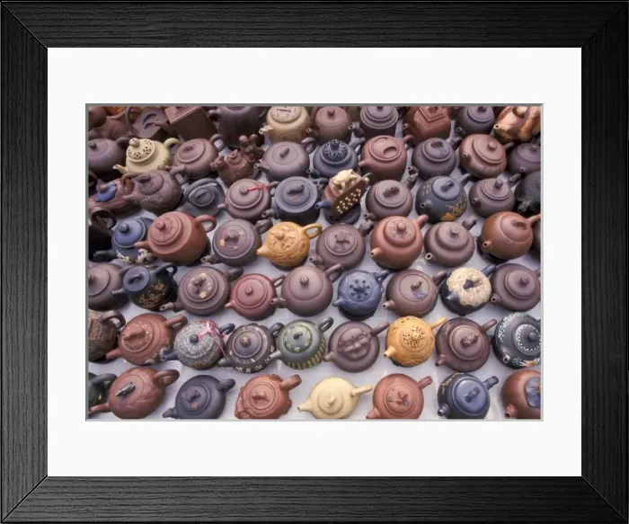 Framed Print : China, Sezhou. Purple clay teapots at local markets