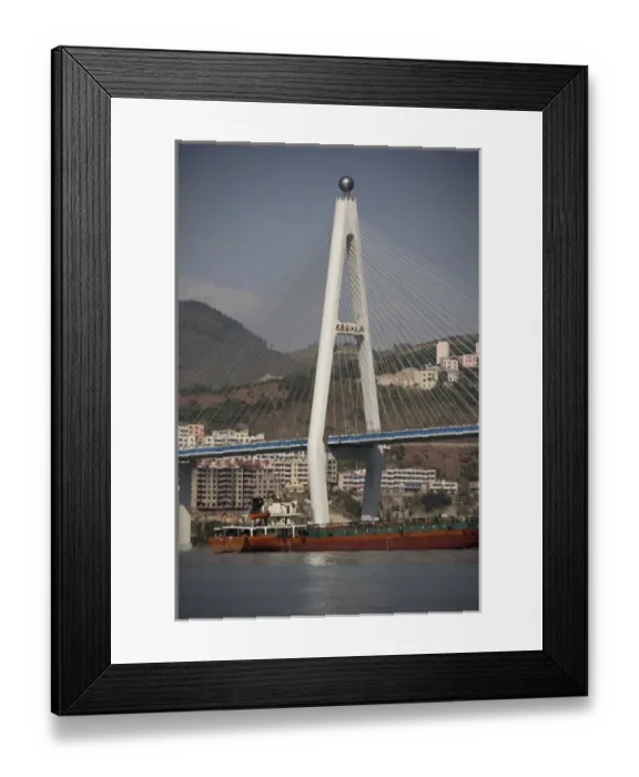 Framed Print : River port of Badong and its suspension bridge over Yangzi. V