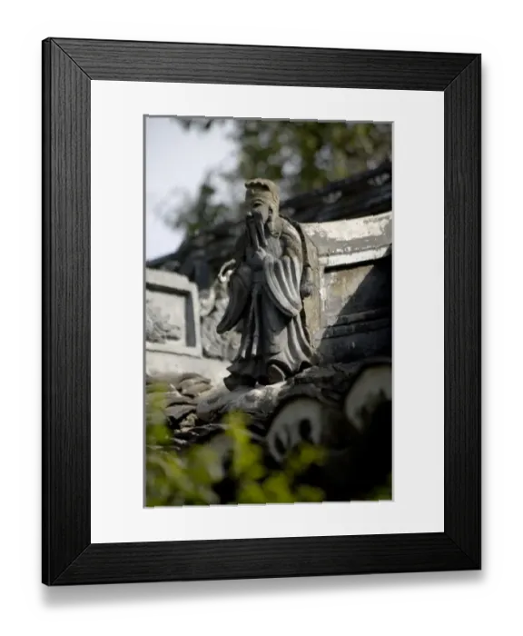 Framed Print : Classic sage rooftop ornamentation on Lu Gardens pavilion