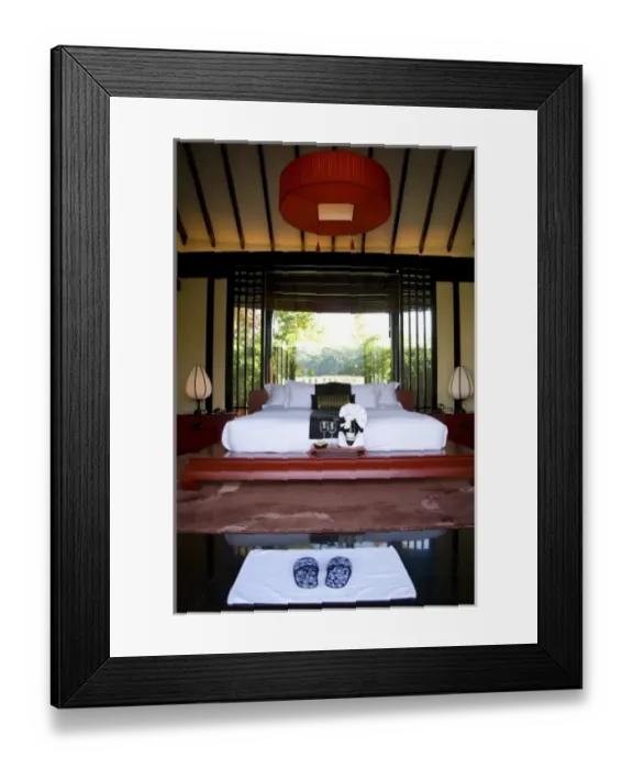 Framed Print : Guest bedroom, one of three-room spa suites at Banyan Tree Resort, Lijiang outskirts Framed Print : Guest bedroom, one of three-room spa suites at Banyan Tree Resort, Lijiang outskirts
