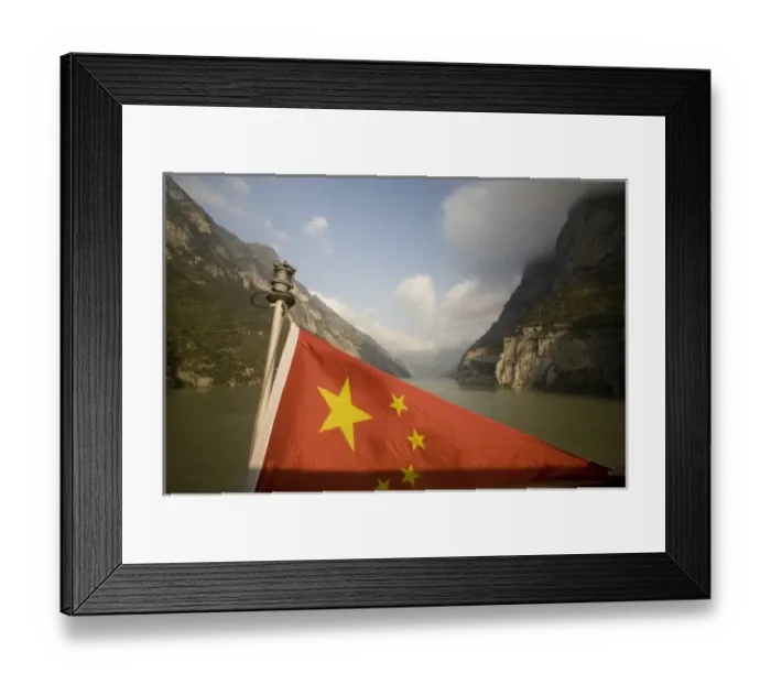 Framed Print : Chinese flag astern as passes through a Yangzi gorge. Chinese flag and Qutang Gorge Framed Print : Chinese flag astern as passes through a Yangzi gorge. Chinese flag and Qutang Gorge