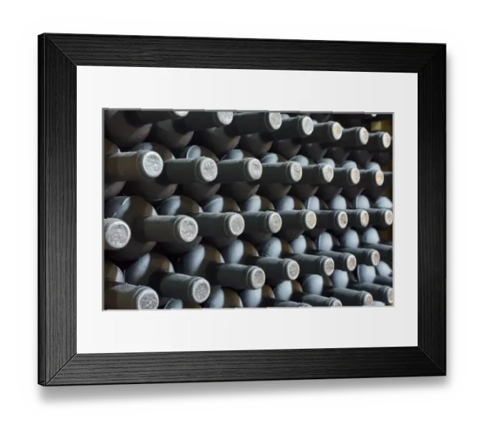 Framed Print : Bottles with aging wine in cellar at Chateau Changyu-Castel, a joint venture winery near Yantai Framed Print : Bottles with aging wine in cellar at Chateau Changyu-Castel, a joint venture winery near Yantai
