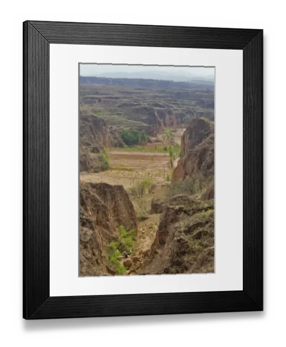 Framed Print : Shepard leading up his herd up the Yellow Valley cliff, Taigu county, Shanxi provence