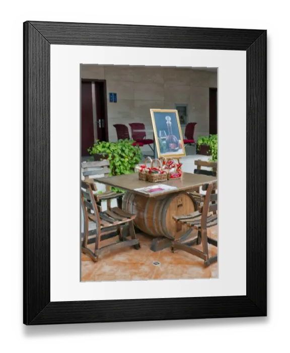 Framed Print : Table at welcome center lobby at Dynasty Winery, Tianjin province; China, Asia Framed Print : Table at welcome center lobby at Dynasty Winery, Tianjin province; China, Asia