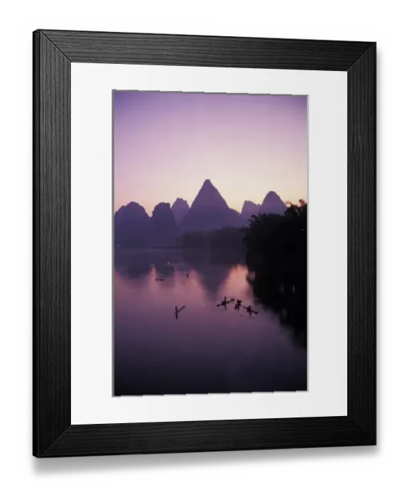 Framed Print : Fishing rafts on the Li River at dawn, Guangxi Province, China Framed Print : Fishing rafts on the Li River at dawn, Guangxi Province, China