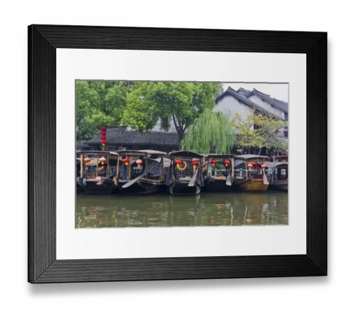 Framed Print : Boats and old residence along the Grand Canal, Xitang, Zhejiang, China