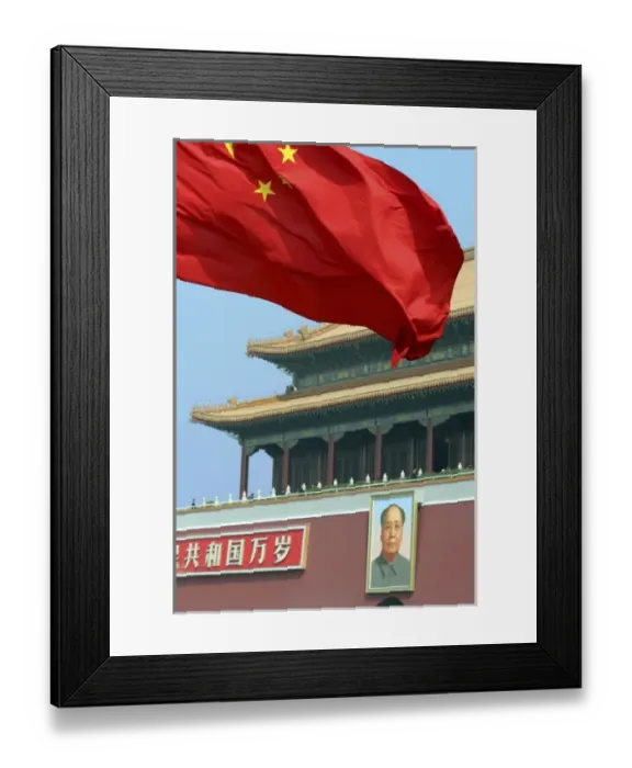 Framed Print : Asia, China, Beijing. Chinese Flag, Forbidden Palace, and Mao Framed Print : Asia, China, Beijing. Chinese Flag, Forbidden Palace, and Mao