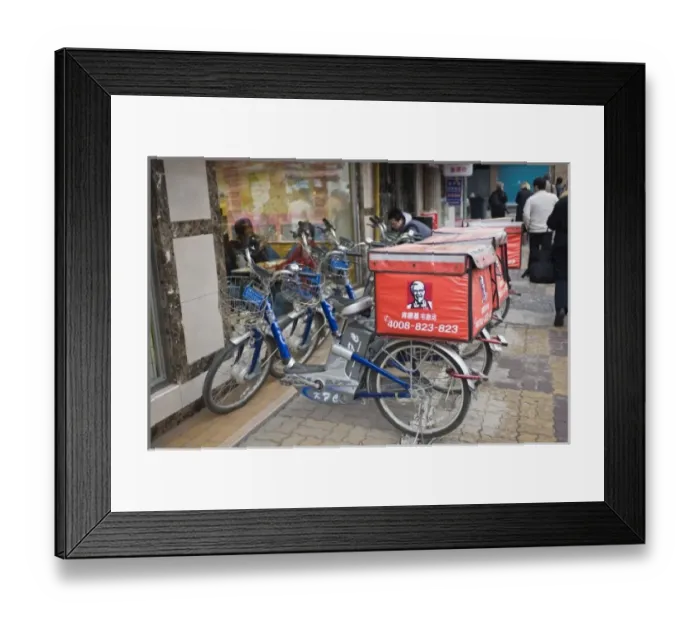 Framed Print : China, Shanghai. Delivery bicycles