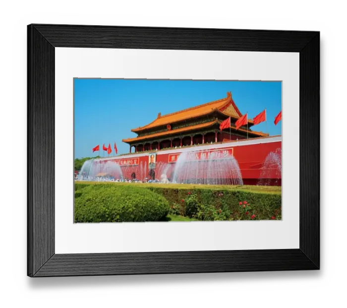 Framed Print : China, Beijing, The Forbidden City, Gate of Heavenly Peace gardens and fountains in front Framed Print : China, Beijing, The Forbidden City, Gate of Heavenly Peace gardens and fountains in front