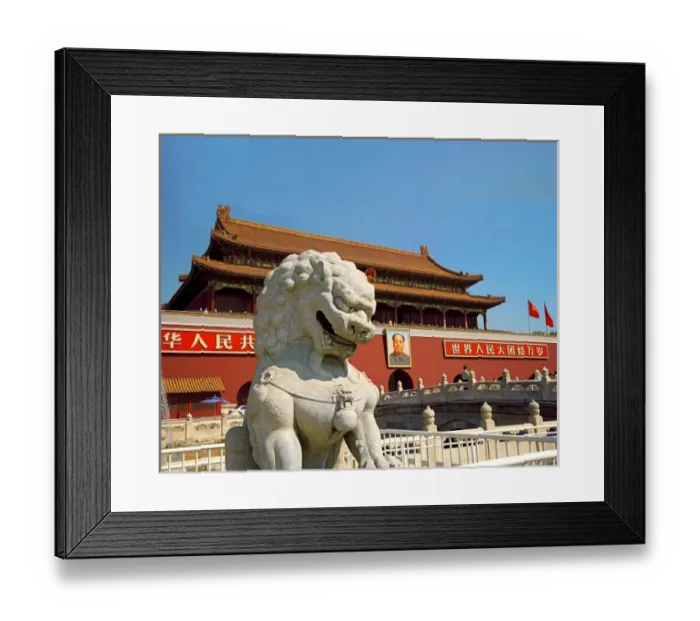 Framed Print : China, Beijing, The Forbidden City, Gate of Heavenly Peace, formidable stone lion