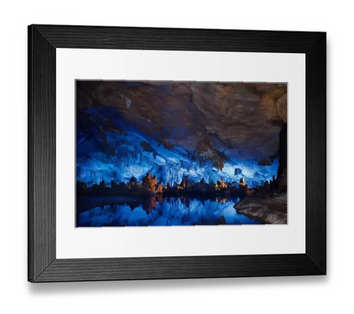 Framed Print : China, Guilin, Reed Flute Cave illuminated colorful natural formations