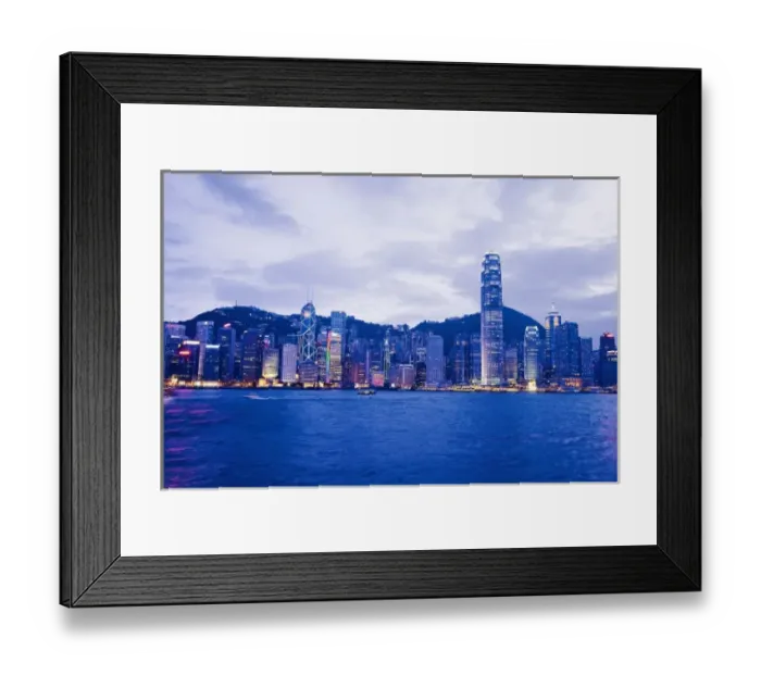 Framed Print : China, Hong Kong, Early evening view of the city as seen by boat from Hong Kong Harbor Framed Print : China, Hong Kong, Early evening view of the city as seen by boat from Hong Kong Harbor
