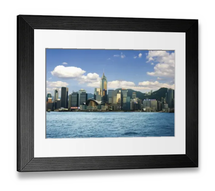 Framed Print : China; Hong Kong; Victoria Harbour; Harbor; A Chinese junk sails along the coast Framed Print : China; Hong Kong; Victoria Harbour; Harbor; A Chinese junk sails along the coast