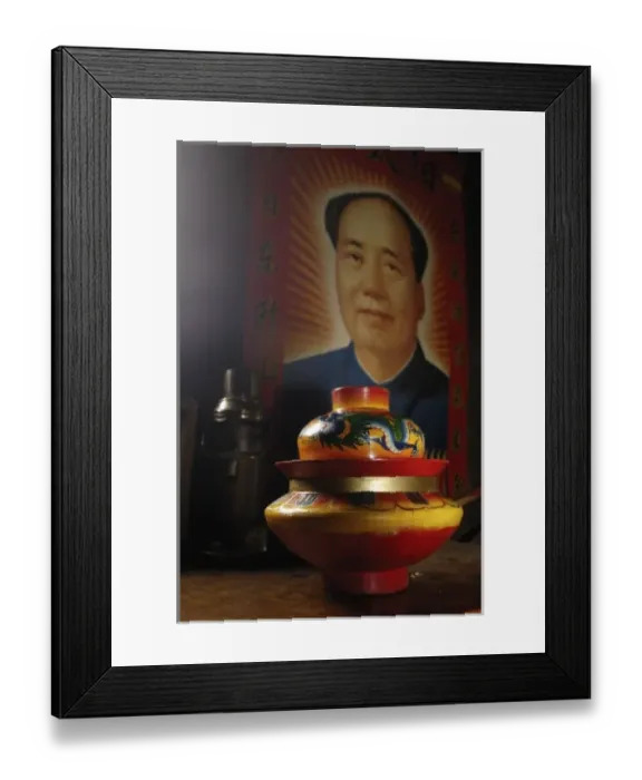 Framed Print : Noodle bowl in Kitchen or cooking area inside of a Tibetan house. Zhongdian. Deqin