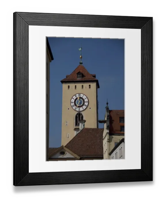 Framed Print : Germany, Bavaria, Regensburg. Historic clock tower
