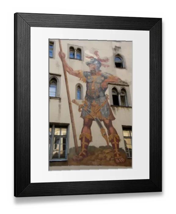 Framed Print : Germany, Bavaria, Regensburg. Historic 13th century frescos on the David & Goliath House Framed Print : Germany, Bavaria, Regensburg. Historic 13th century frescos on the David & Goliath House