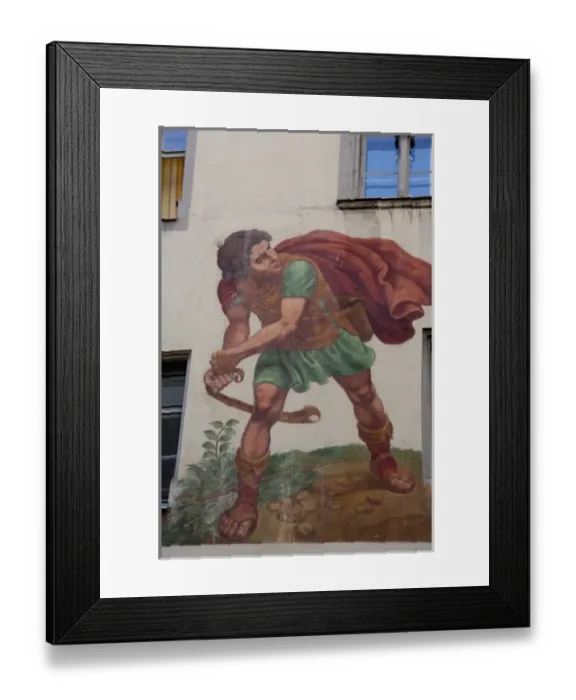 Framed Print : Germany, Bavaria, Regensburg. Historic 13th century frescos on the David & Goliath House Framed Print : Germany, Bavaria, Regensburg. Historic 13th century frescos on the David & Goliath House
