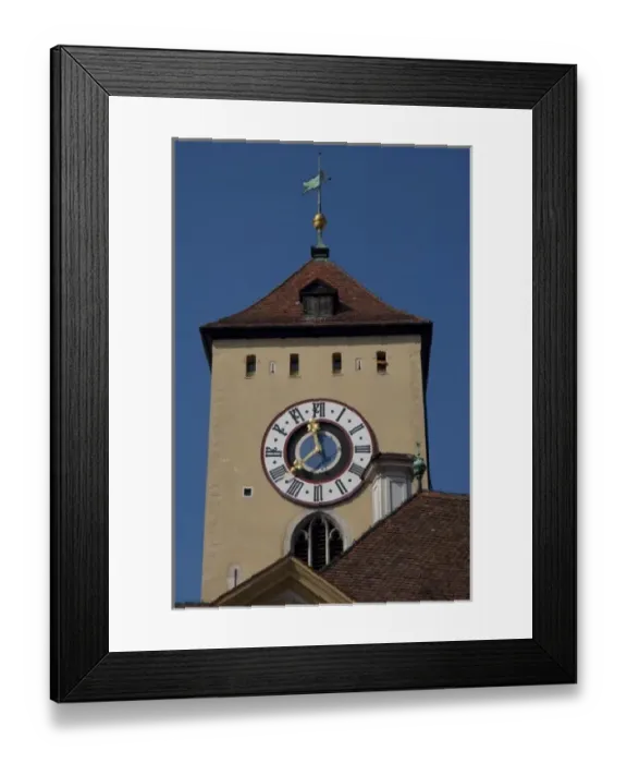 Framed Print : Germany, Bavaria, Regensburg. Historic clock tower