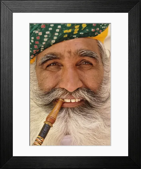 Framed Print : Colorful seikh smoking pipe, Jodhpur, India Framed Print : Colorful seikh smoking pipe, Jodhpur, India