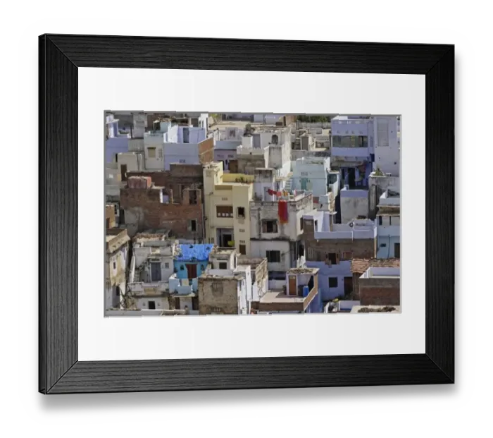 Framed Print : Elevated view of homes in Udaipur, India, from City Palace