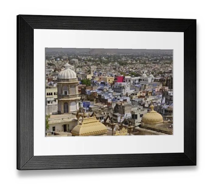 Framed Print : Unknown. Elevated view of homes in Udaipur, India, from City Palace Framed Print : Unknown. Elevated view of homes in Udaipur, India, from City Palace