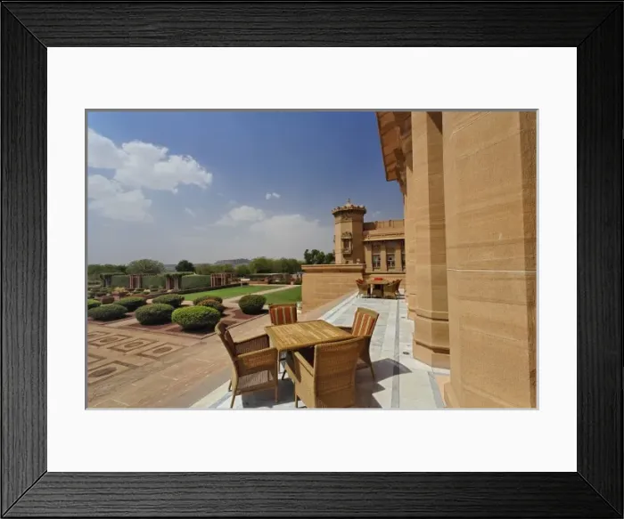 Framed Print : Outdoor dining area, Umaid Bhawan Palace hotel, Jodjpur, India Framed Print : Outdoor dining area, Umaid Bhawan Palace hotel, Jodjpur, India