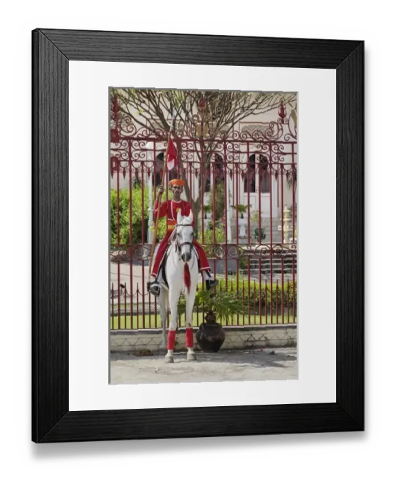 Framed Print : Guard on white horse, City Palace, Udaipur, India Framed Print : Guard on white horse, City Palace, Udaipur, India