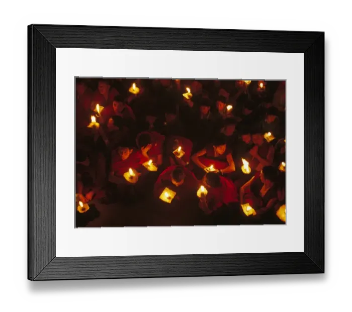 Framed Print : Monks demonstrate a protest with candles Framed Print : Monks demonstrate a protest with candles
