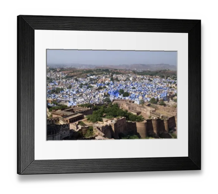 Framed Print : Beautiful BLUE CITY of Jodhpur showing all blue buildings taken from Fort Mehrangarh