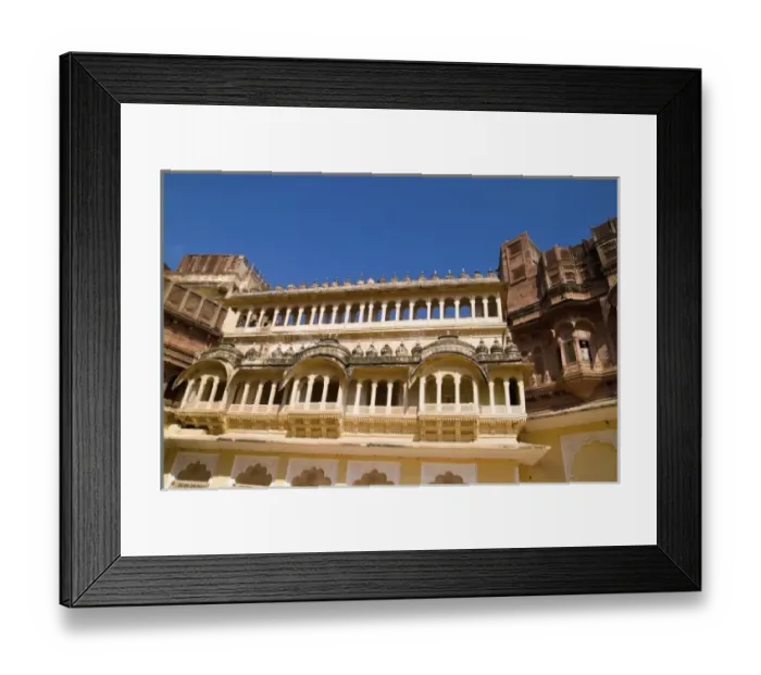 Framed Print : Closeup of building in Jodhpur at Fort Mehrangarh in Rajasthan India of Fort Palace Framed Print : Closeup of building in Jodhpur at Fort Mehrangarh in Rajasthan India of Fort Palace