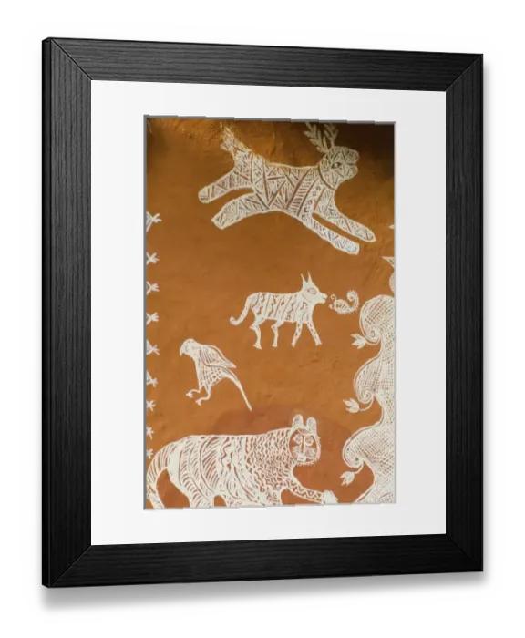 Framed Print : Closeup of artwok painting from locals in Ranthambore National Park in Rajastan India Framed Print : Closeup of artwok painting from locals in Ranthambore National Park in Rajastan India