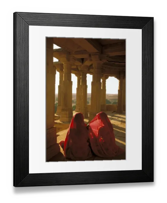 Framed Print : Asia, India, Jaiselmer. Two women in Canotaphs-BadaBagh. MR
