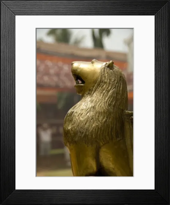 Framed Print : India, Goa. Hindu Mahalsa Temple, brass lion