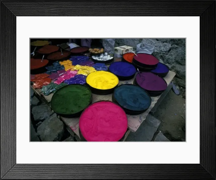 Framed Print : Asia, India, Karnataka, Mysore. Colored powder for Holi, a spring ritual