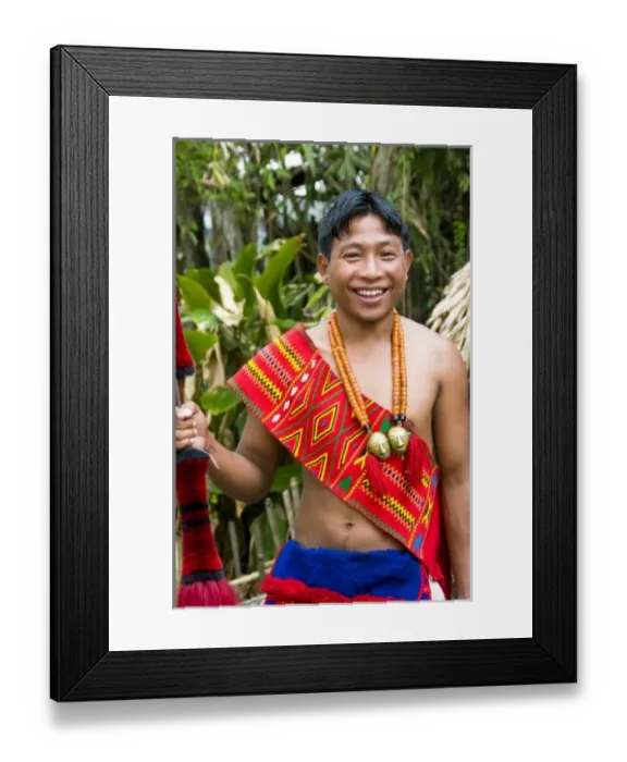 Framed Print : Wakching Village, Nagaland, northeast India, portrait of a smiling young man in traditional