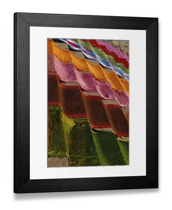 Framed Print : Asia, India, Varanasi Region. Allahabad, drying saris on the bank of the Ganges River Framed Print : Asia, India, Varanasi Region. Allahabad, drying saris on the bank of the Ganges River