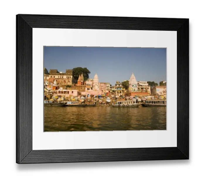 Framed Print : Varanasi, India. Daily life along the streets of Varanasi as viewed from a boat Framed Print : Varanasi, India. Daily life along the streets of Varanasi as viewed from a boat