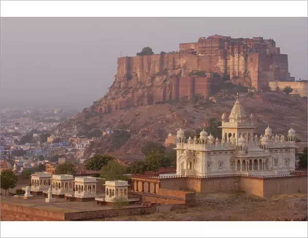 Mehrangarh Fort of Jodhpur and Jaswant Thada in the foreground. Rajasthan, INDIA