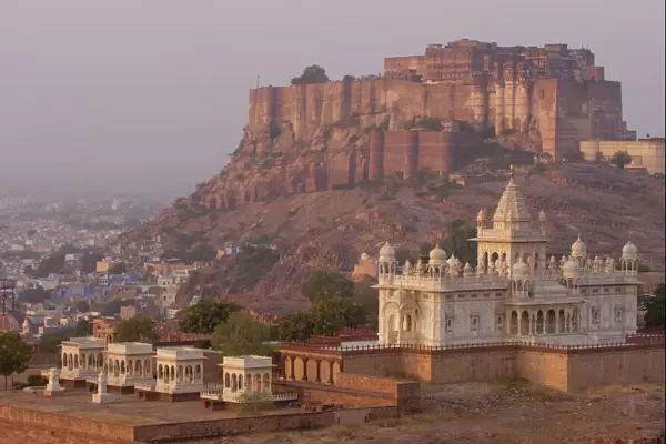 Mehrangarh Fort of Jodhpur and Jaswant Thada in the foreground. Rajasthan, INDIA
