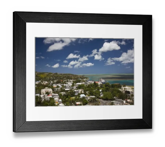 Framed Print : Mauritius, Rodrigues Island, Port Mathurin, view of town and port from Mont Charlot