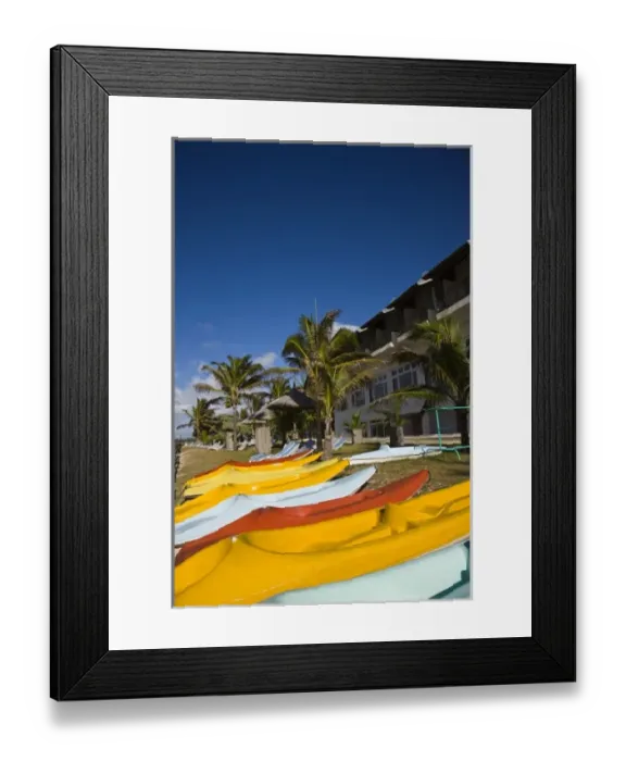 Framed Print : Mauritius, Southern Mauritius, Blue Bay, Blue Lagoon Beach Hotel, sea kayaks