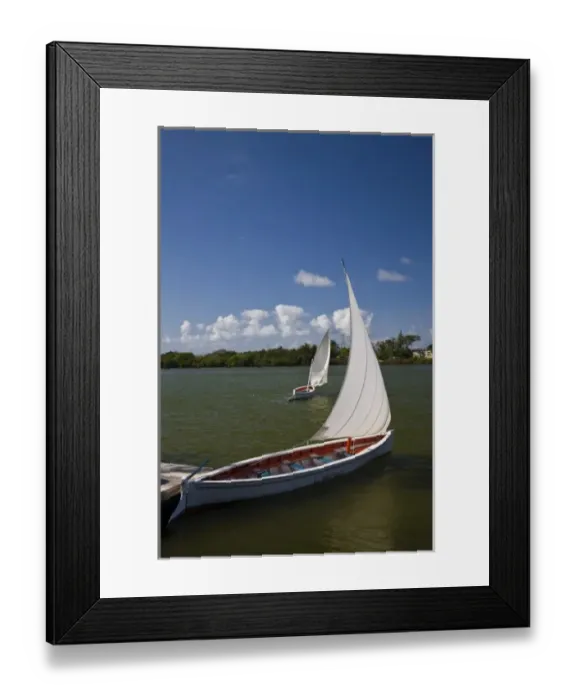 Framed Print : Mauritius, Southern Mauritius, Blue Bay, traditional pirogue boats