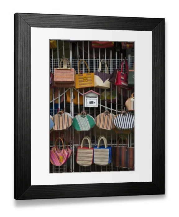 Framed Print : Mauritius, Southern Mauritius, Mahebourg, town market, Mauritian bags Framed Print : Mauritius, Southern Mauritius, Mahebourg, town market, Mauritian bags