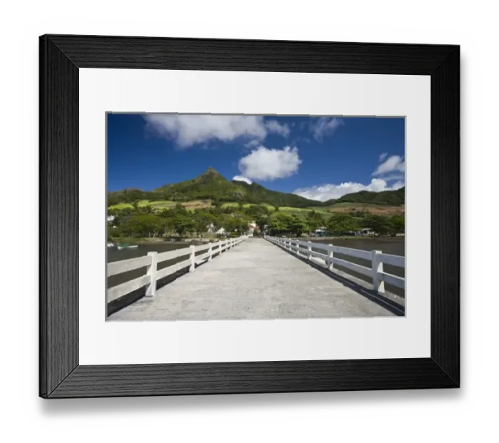 Framed Print : Mauritius, Southern Mauritius, Vieux Grand Port, town pier and Lion Mountain Framed Print : Mauritius, Southern Mauritius, Vieux Grand Port, town pier and Lion Mountain